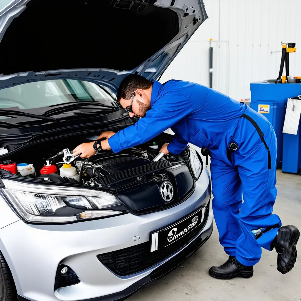 Mechanic working on a car engine