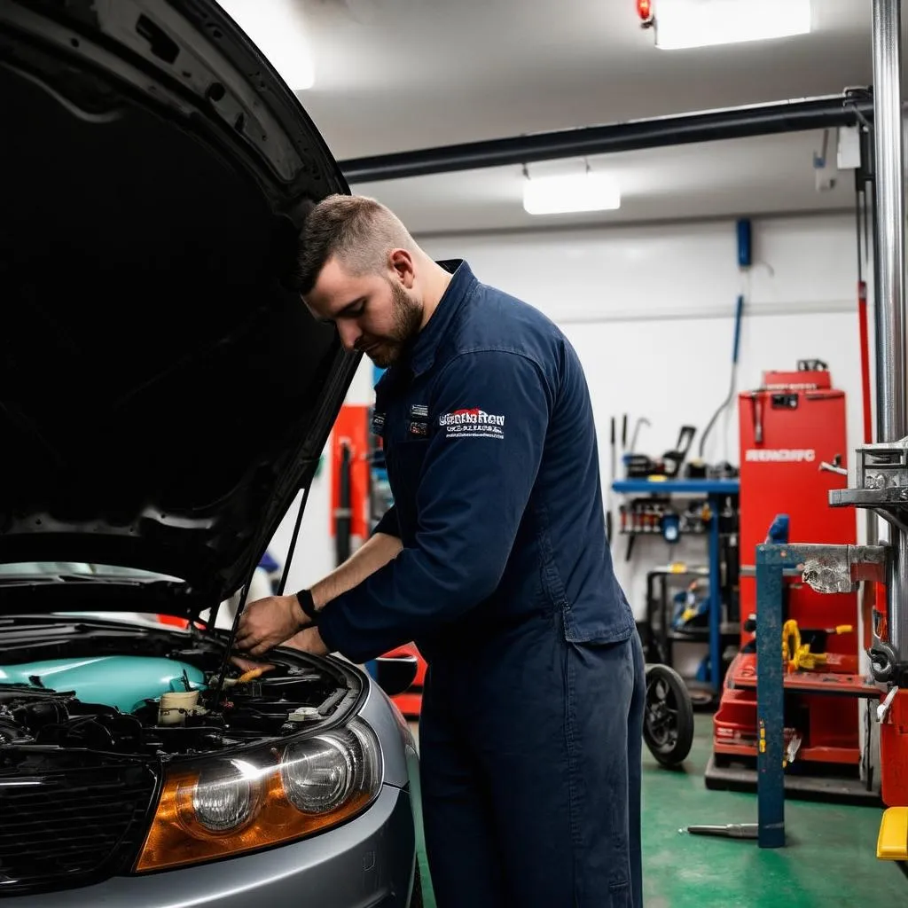 Mechanic Working On Car