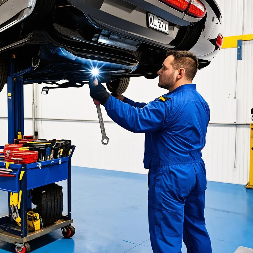 Mechanic Working on Car