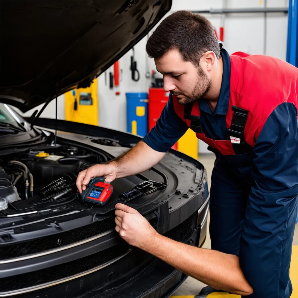 Mechanic Using a Diagnostic Scanner on a Car