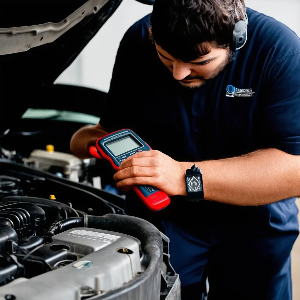 Mechanic Working on Car Engine