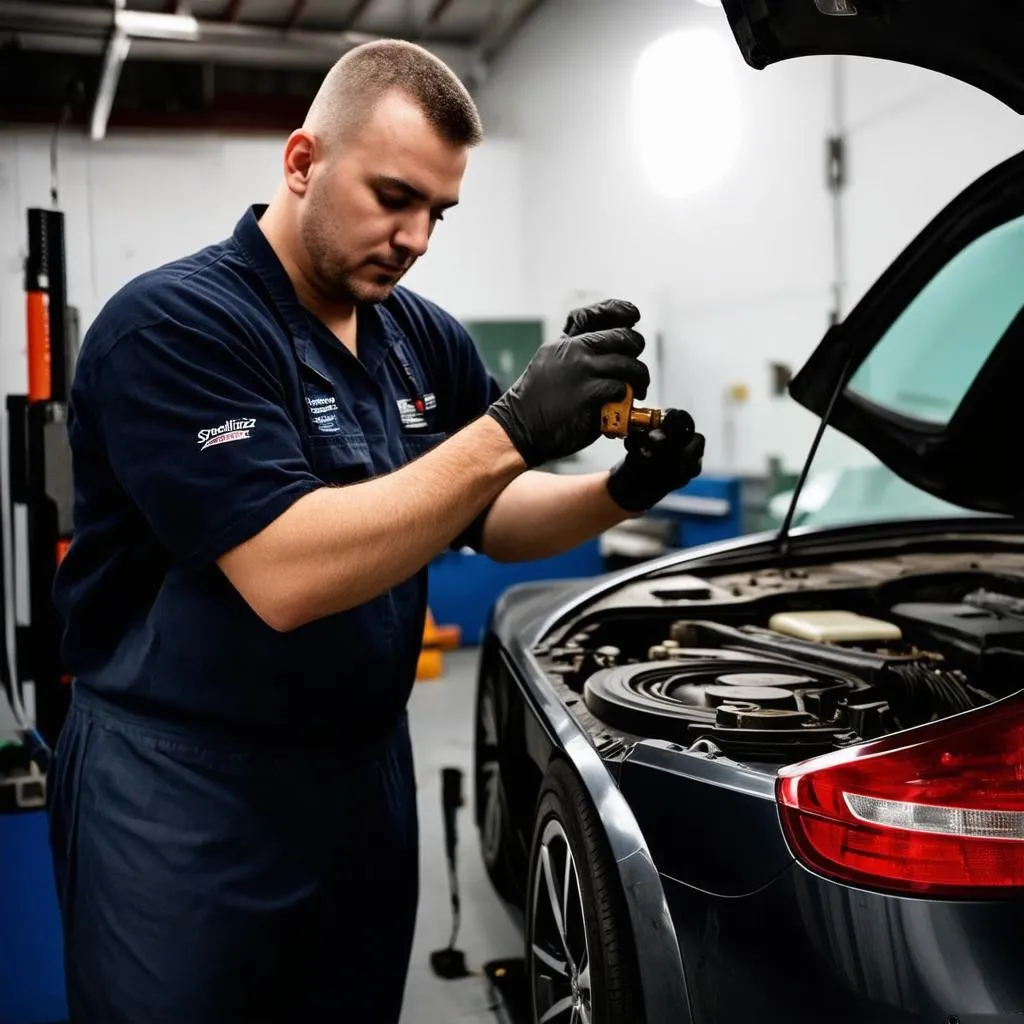 Mechanic Working on Car