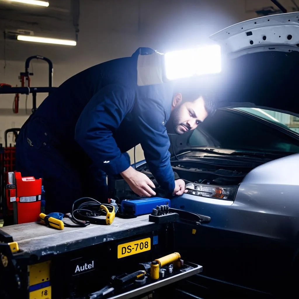 Mechanic Working on Car