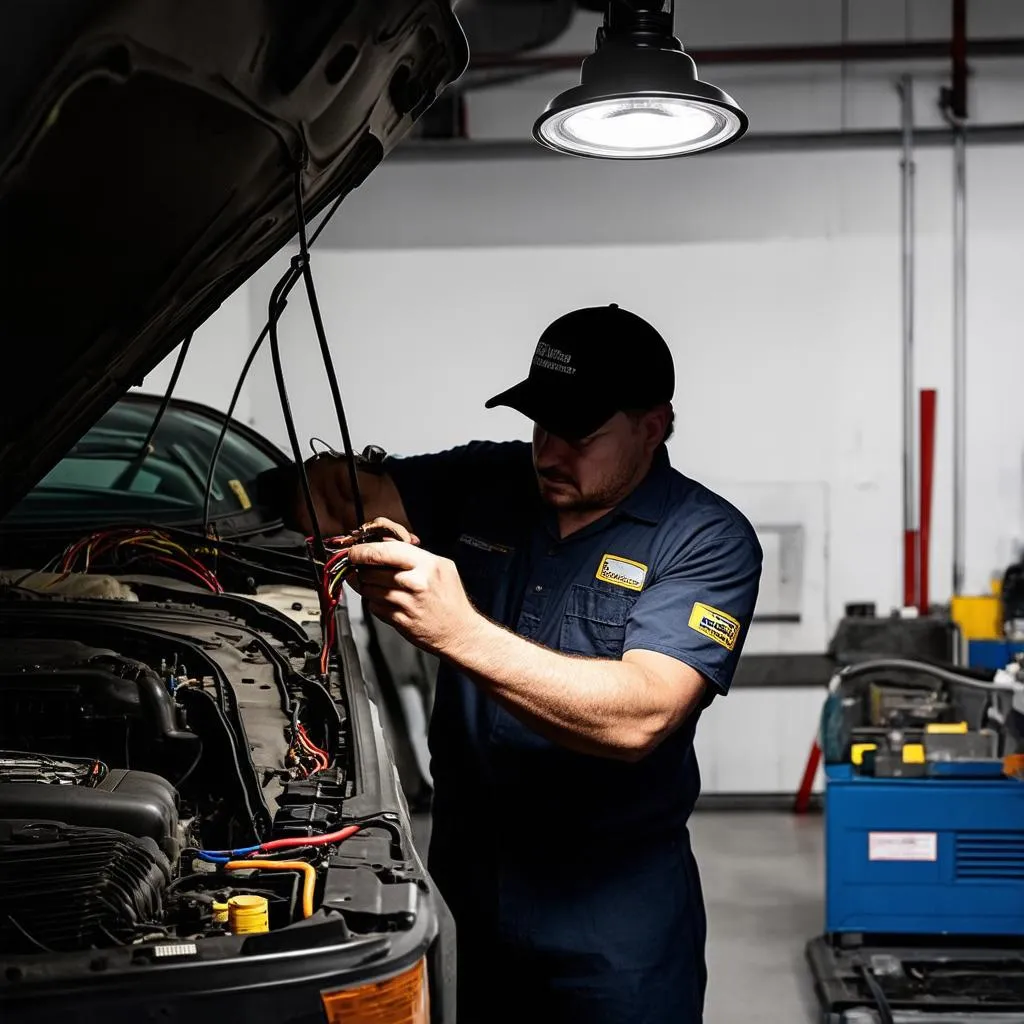 Mechanic Working on Car's Electrical System