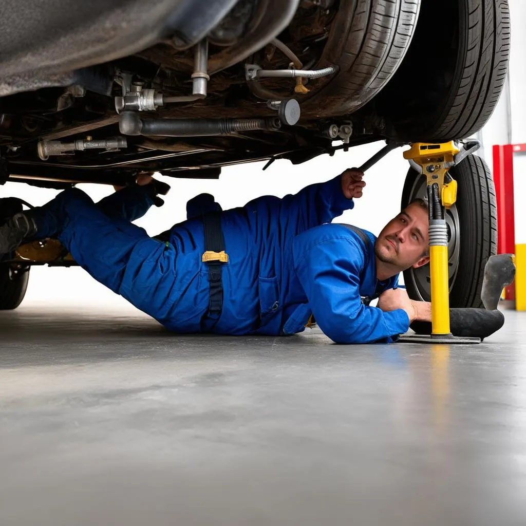 Mechanic Working on Car Brakes