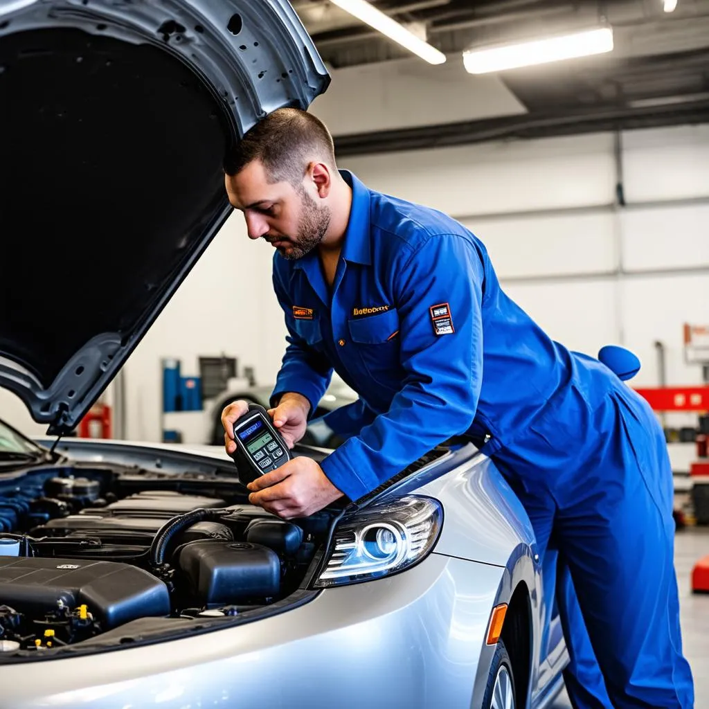 Mechanic using Autel MS908 for Car Diagnostics