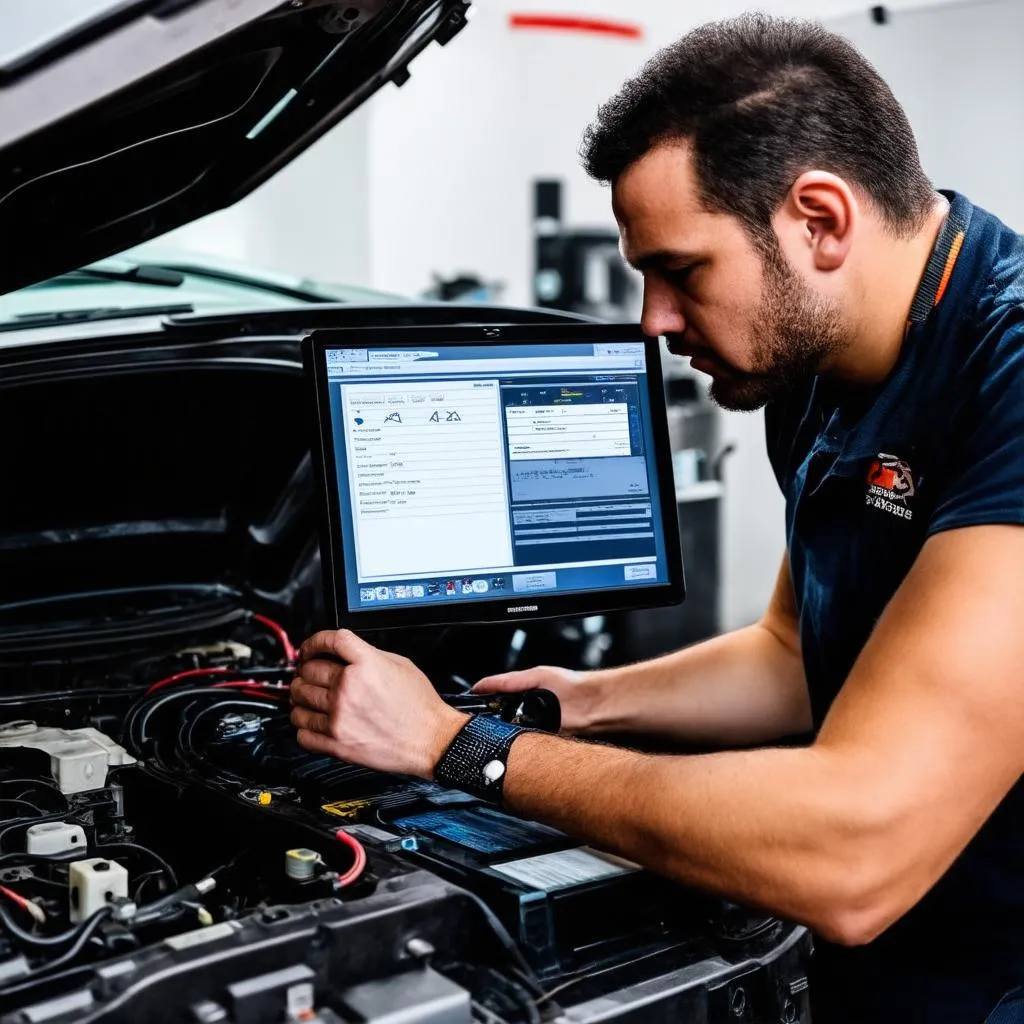 Mechanic Working on Car Diagnostics