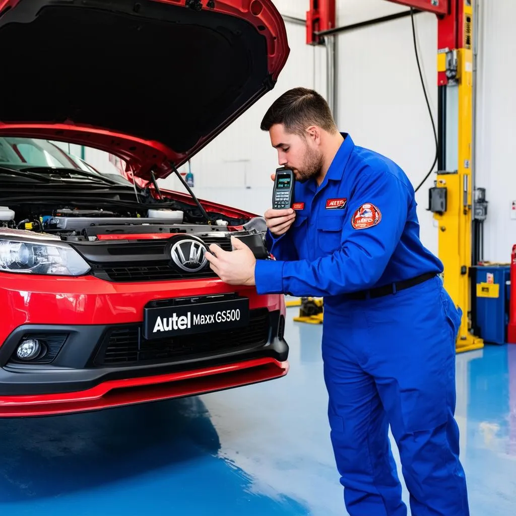 Mechanic Working on Car Diagnostics