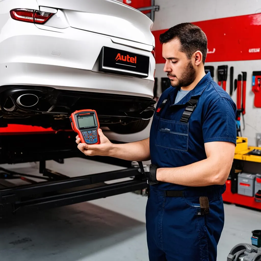 Mechanic using Autel J2534 for car diagnostics