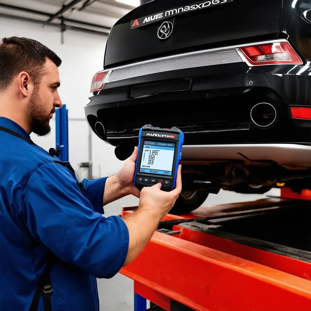 Mechanic working on car diagnostics