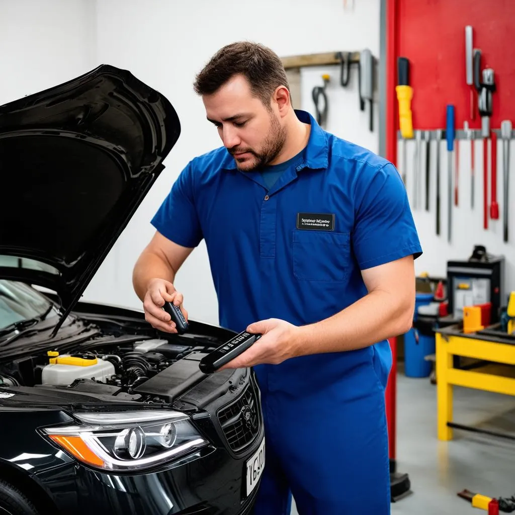 Mechanic Working on Car Diagnostics