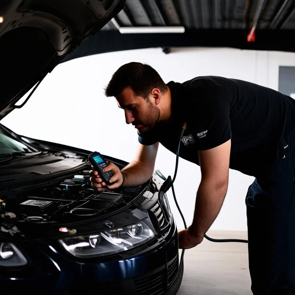 Mechanic Using Diagnostic Scanner