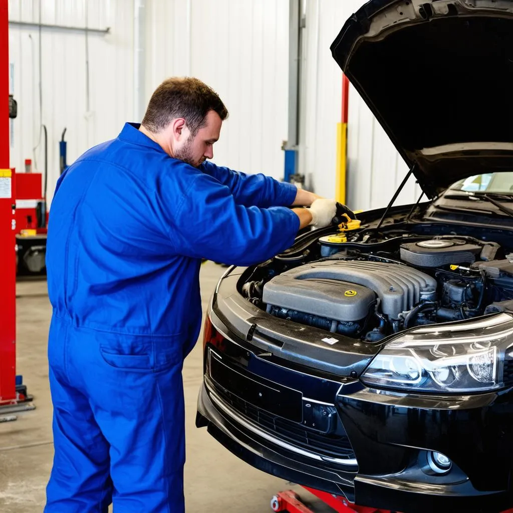 mechanic working on car engine