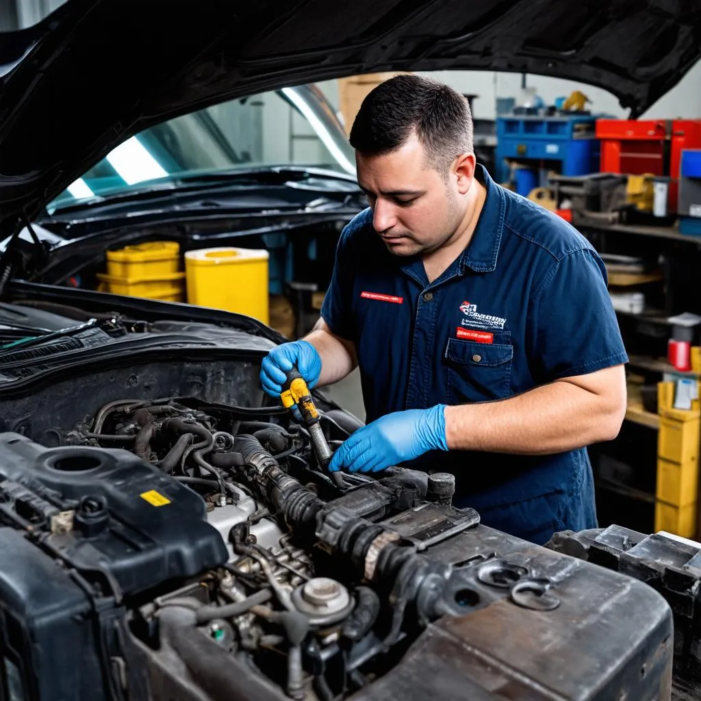 Mechanic Working on Car Engine