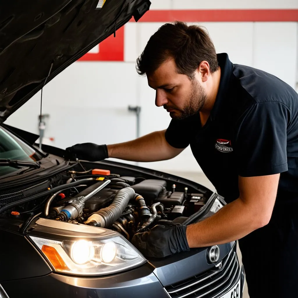 Mechanic Working on Car Engine