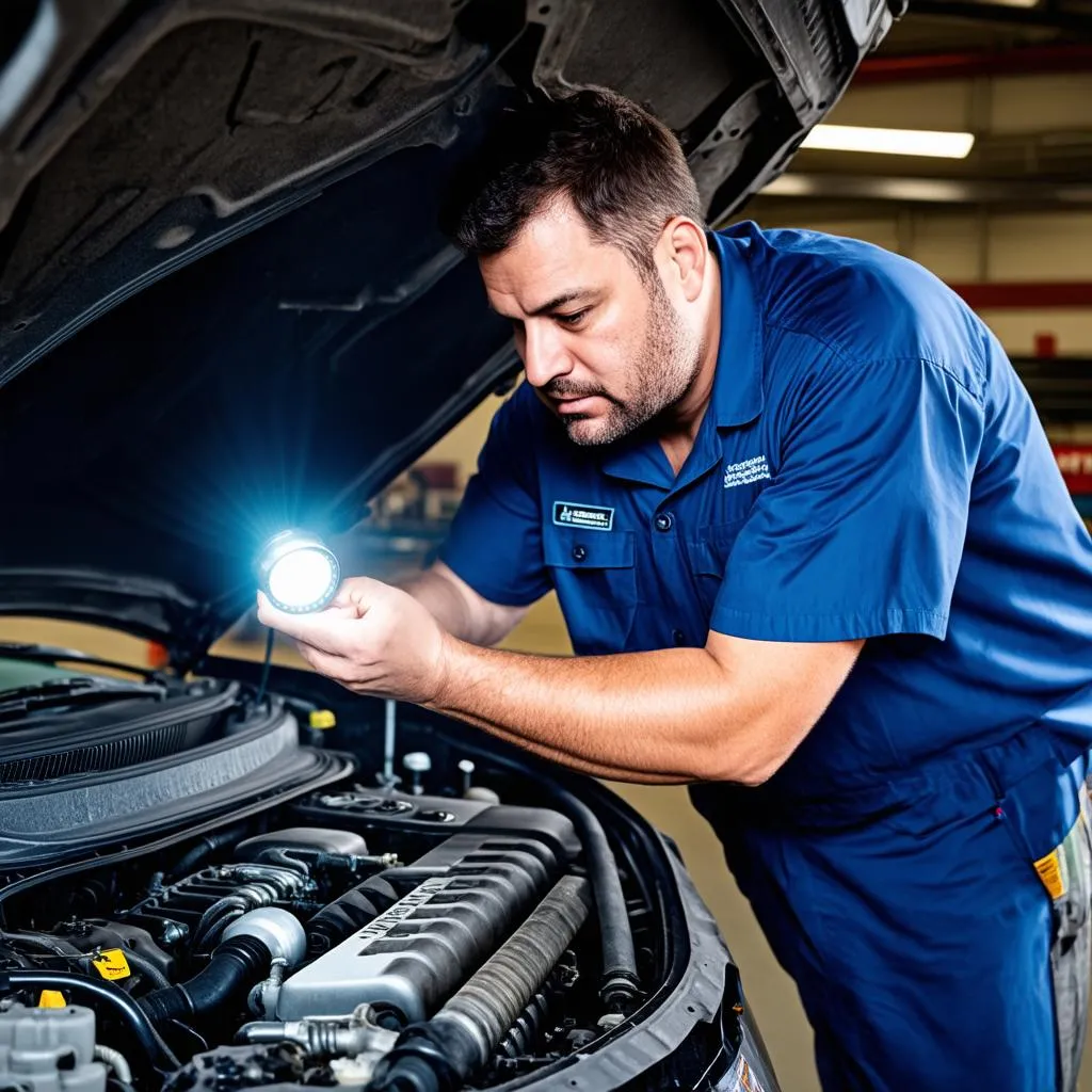 Mechanic examining a car engine