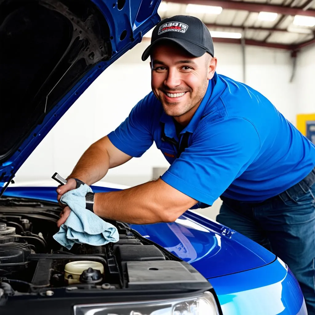 Mechanic Working on Car Engine