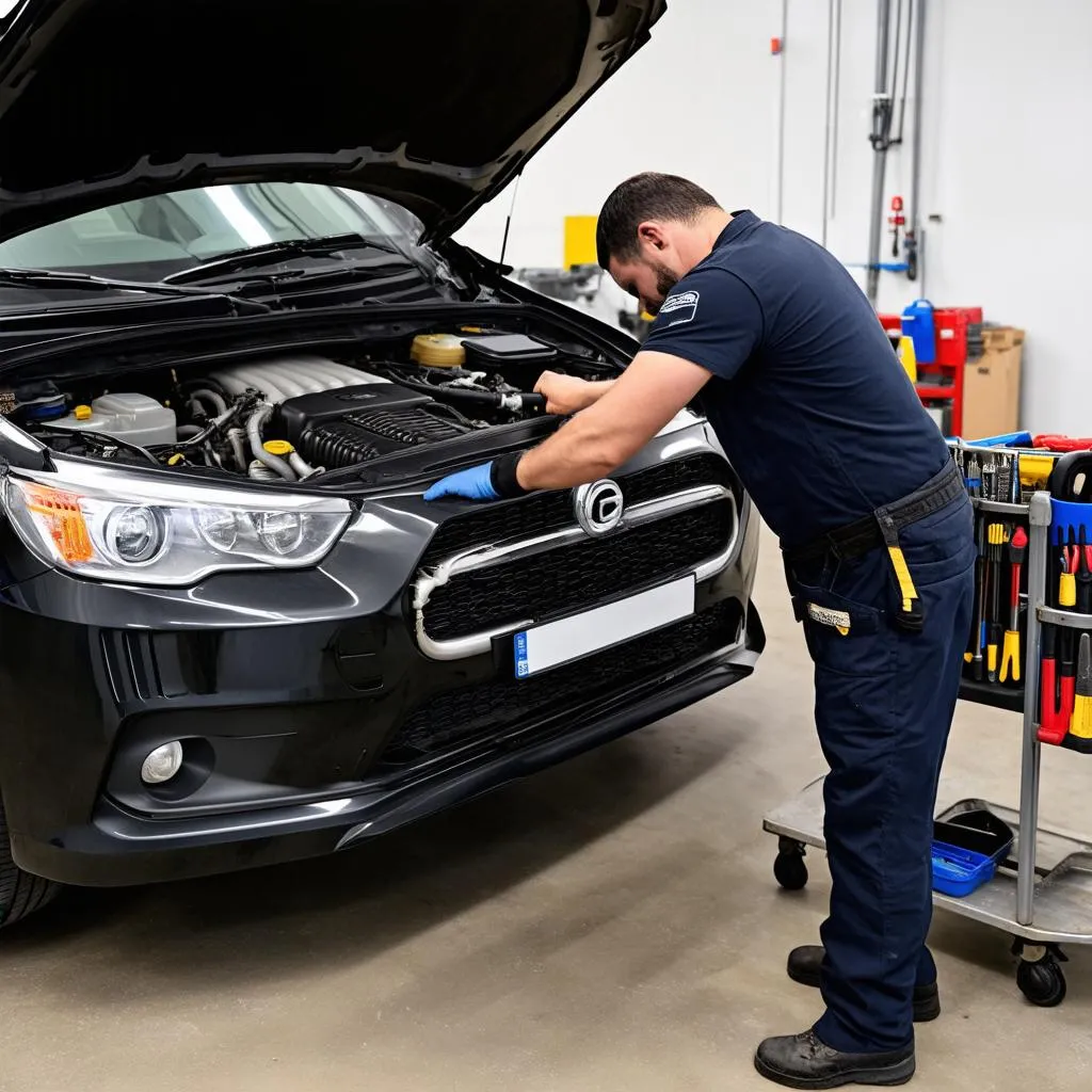 Mechanic Working on Car Engine