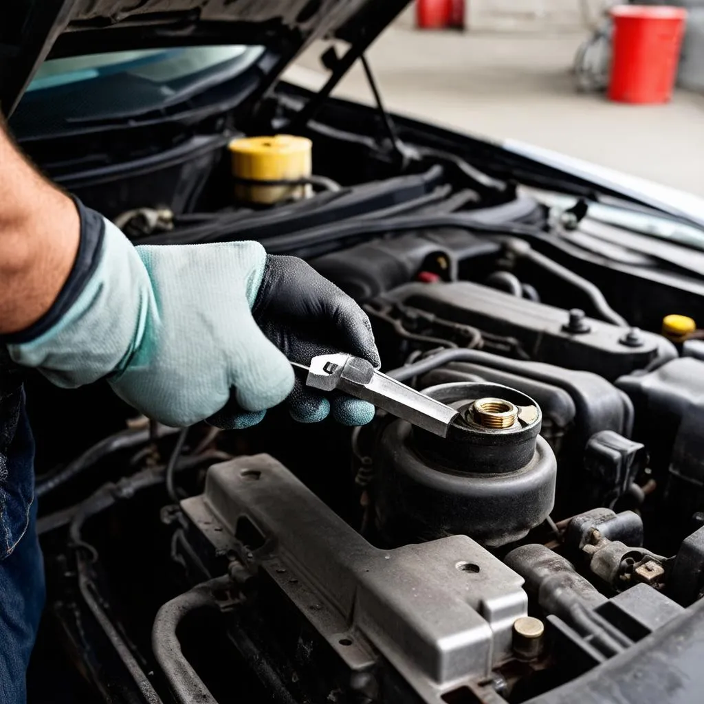 Mechanic Working on Car Engine