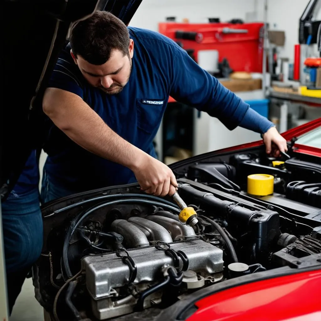 Mechanic Working on Car Engine