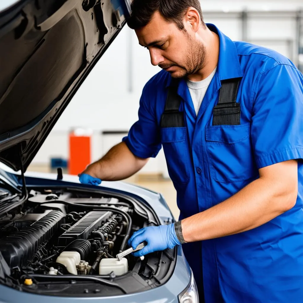 Mechanic working on car engine