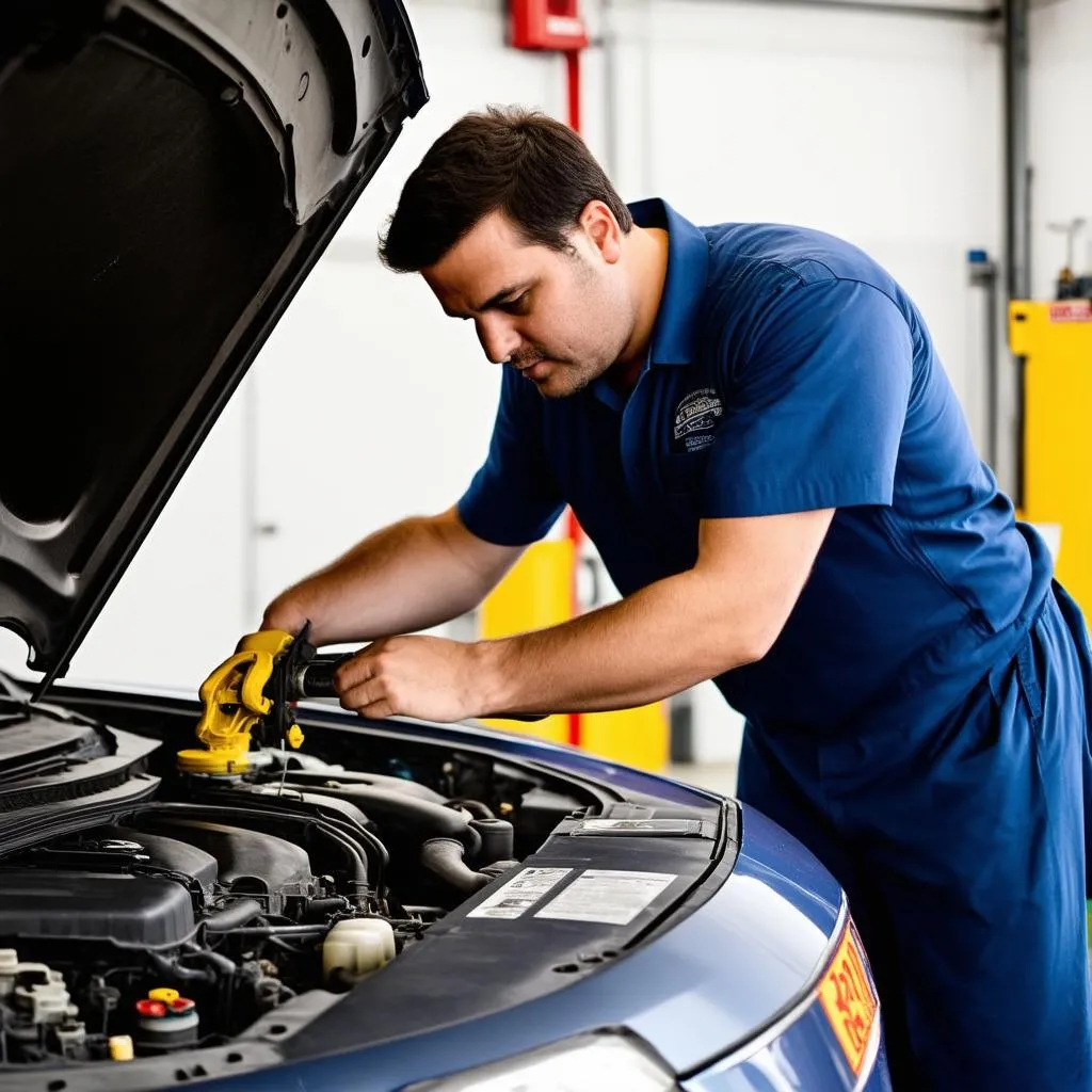 Mechanic Working on Car Engine