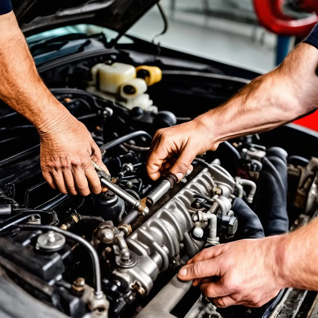 Mechanic Repairing Car Engine