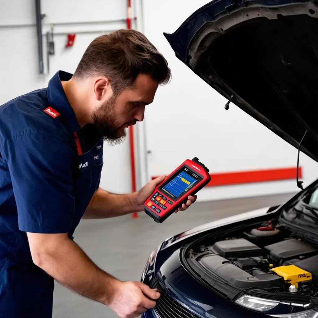 Mechanic using Autel MS906 Pro