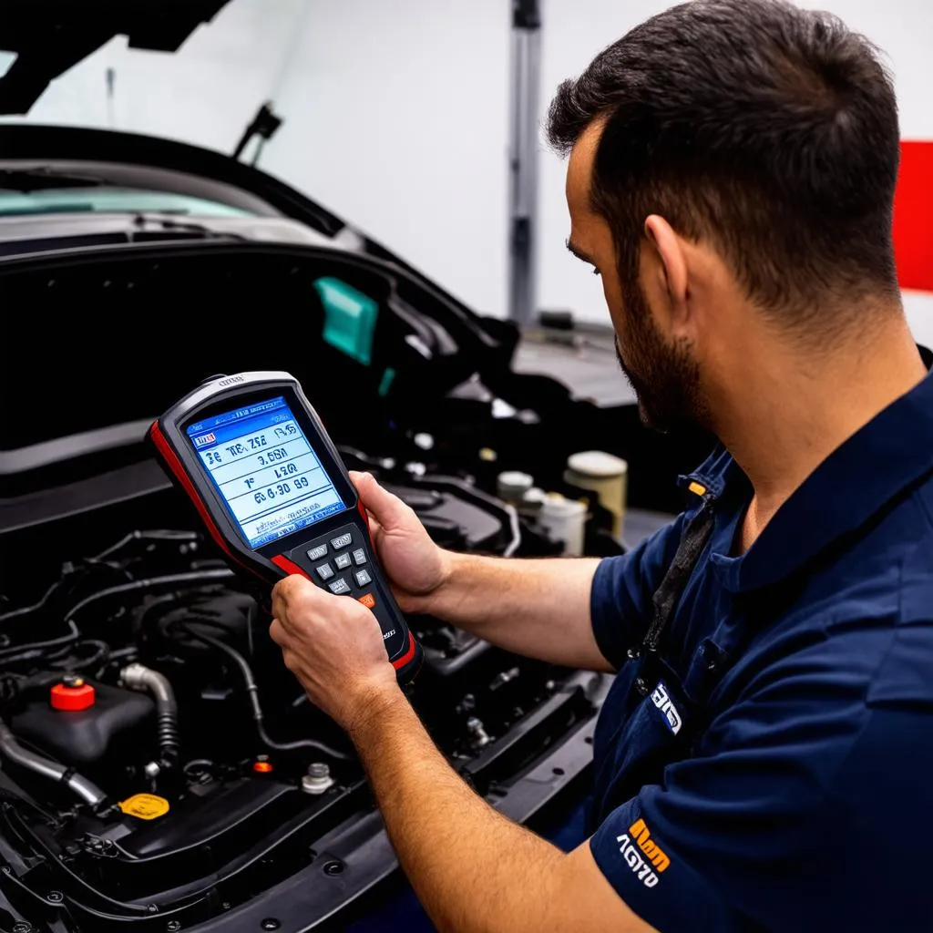 Mechanic using Autel MaxiSys MS908