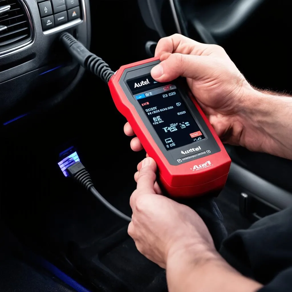 Mechanic Working on Car with Autel Scanner