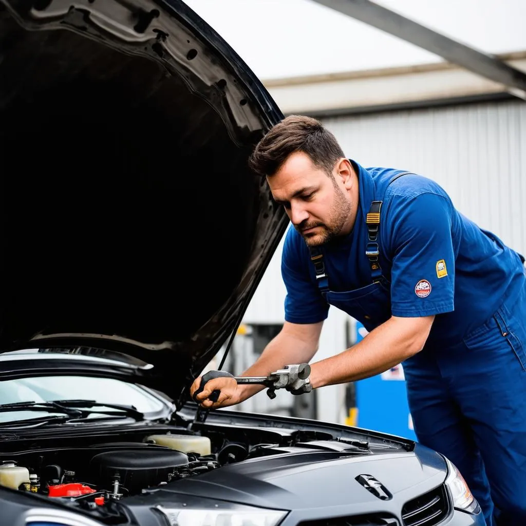 Mechanic working on an engine