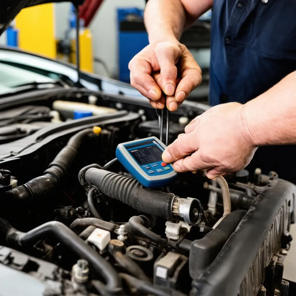 Mechanic Working on Engine