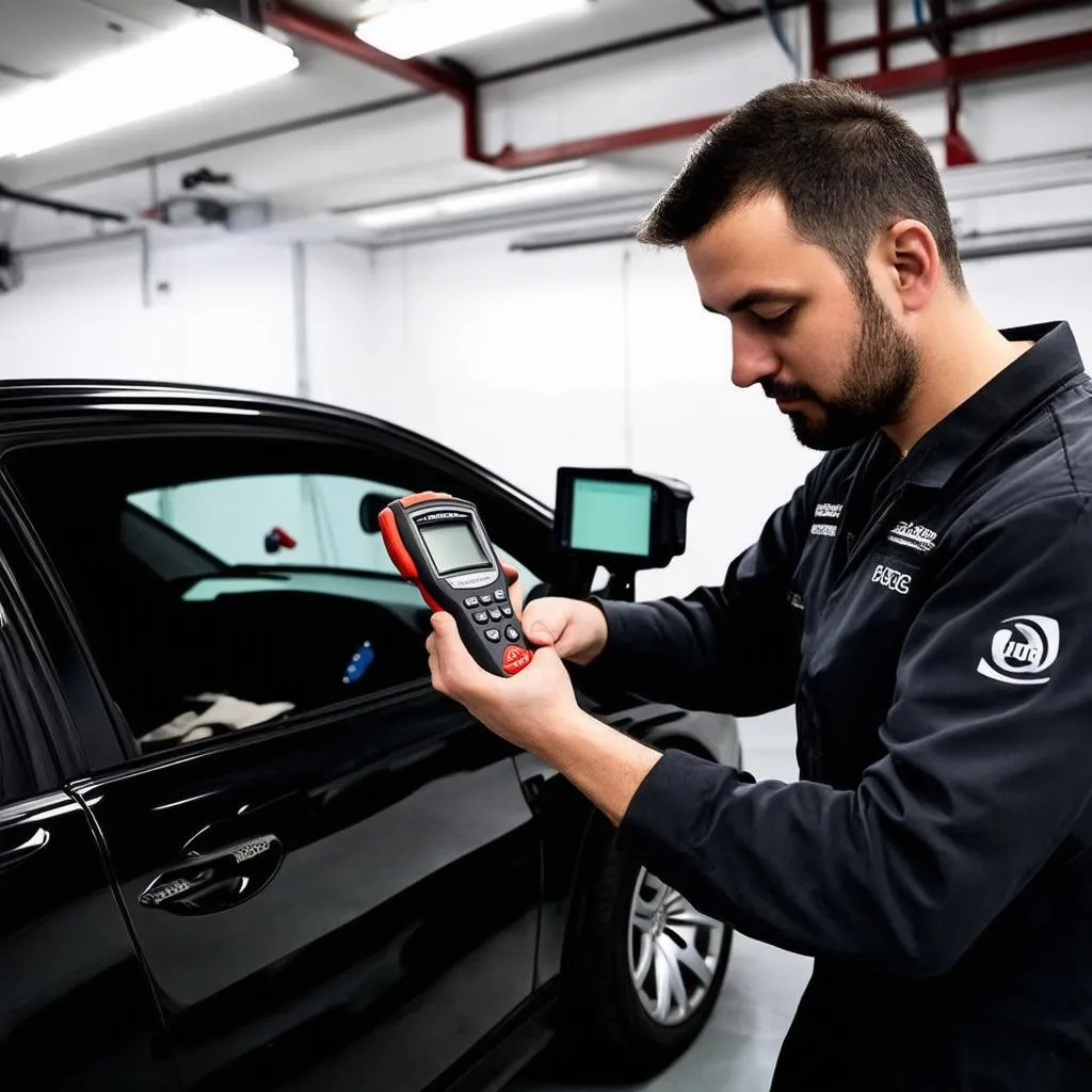 Mechanic Diagnosing a European Car