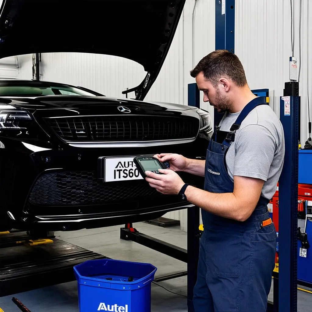 Car Mechanic Using Autel ITS600 Pro