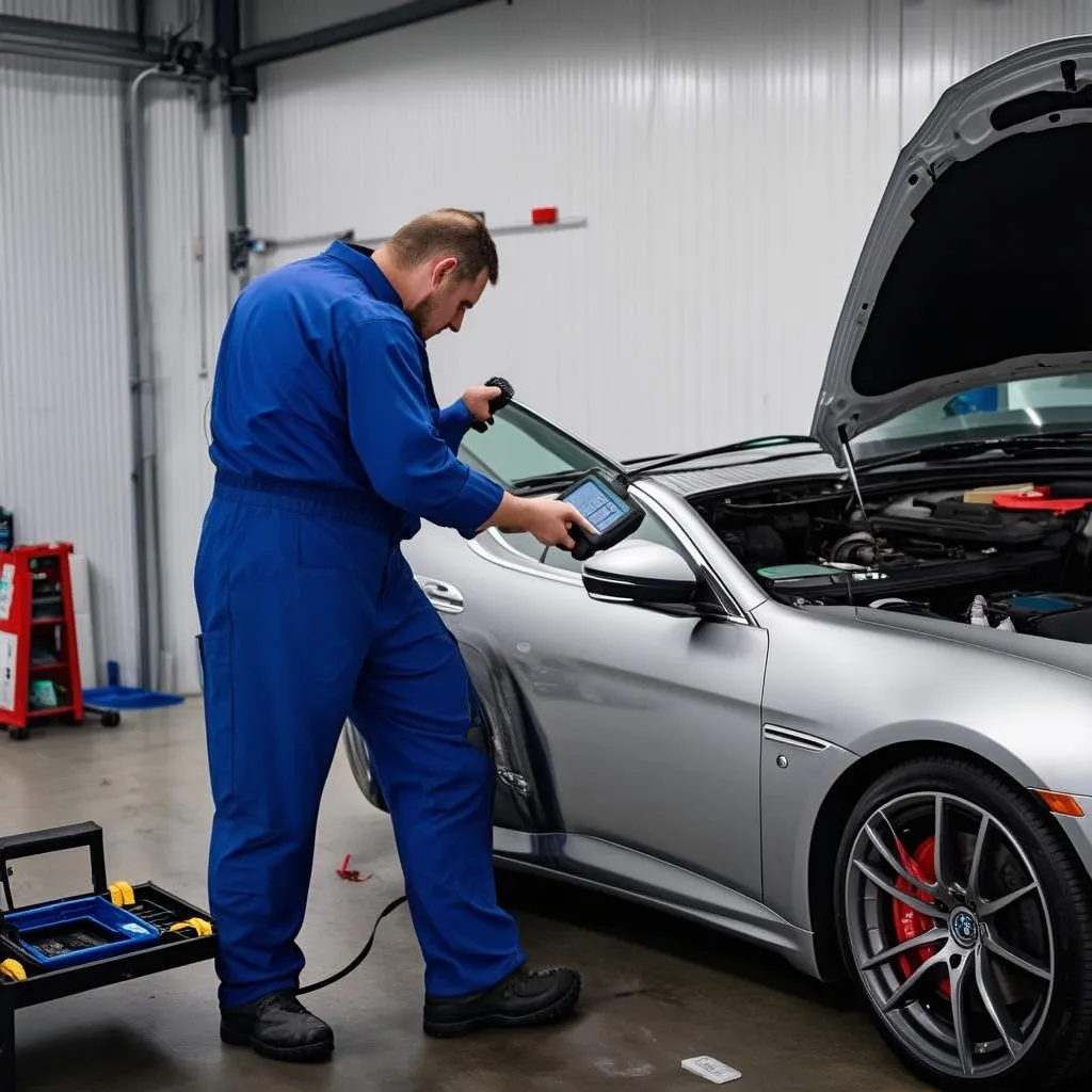 Mechanic working on a European car