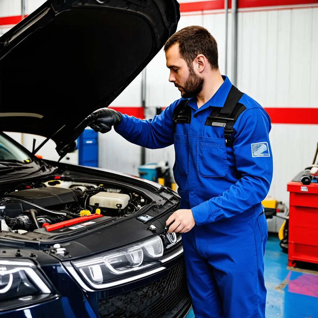 Mechanic Working on a European Car