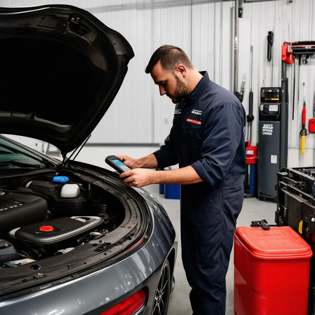 Mechanic working on European car