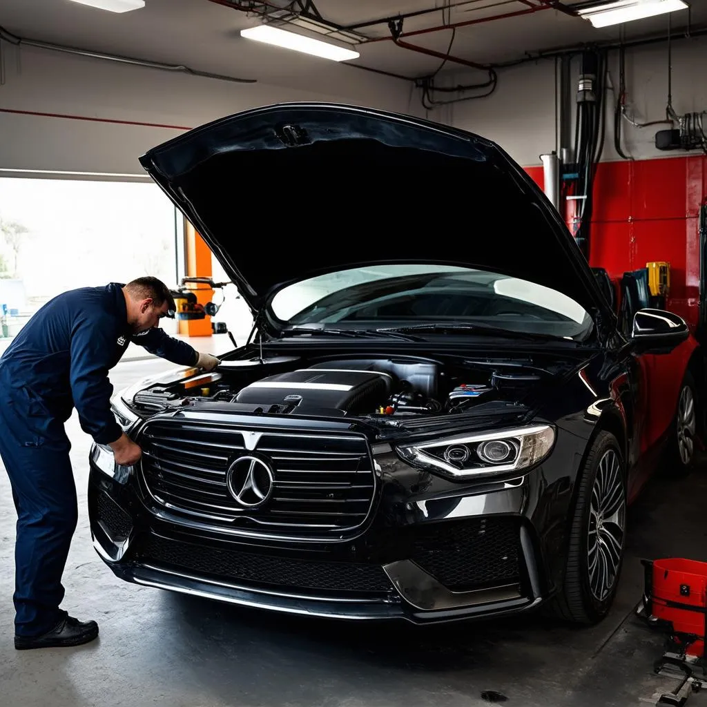 Mechanic working on a car engine