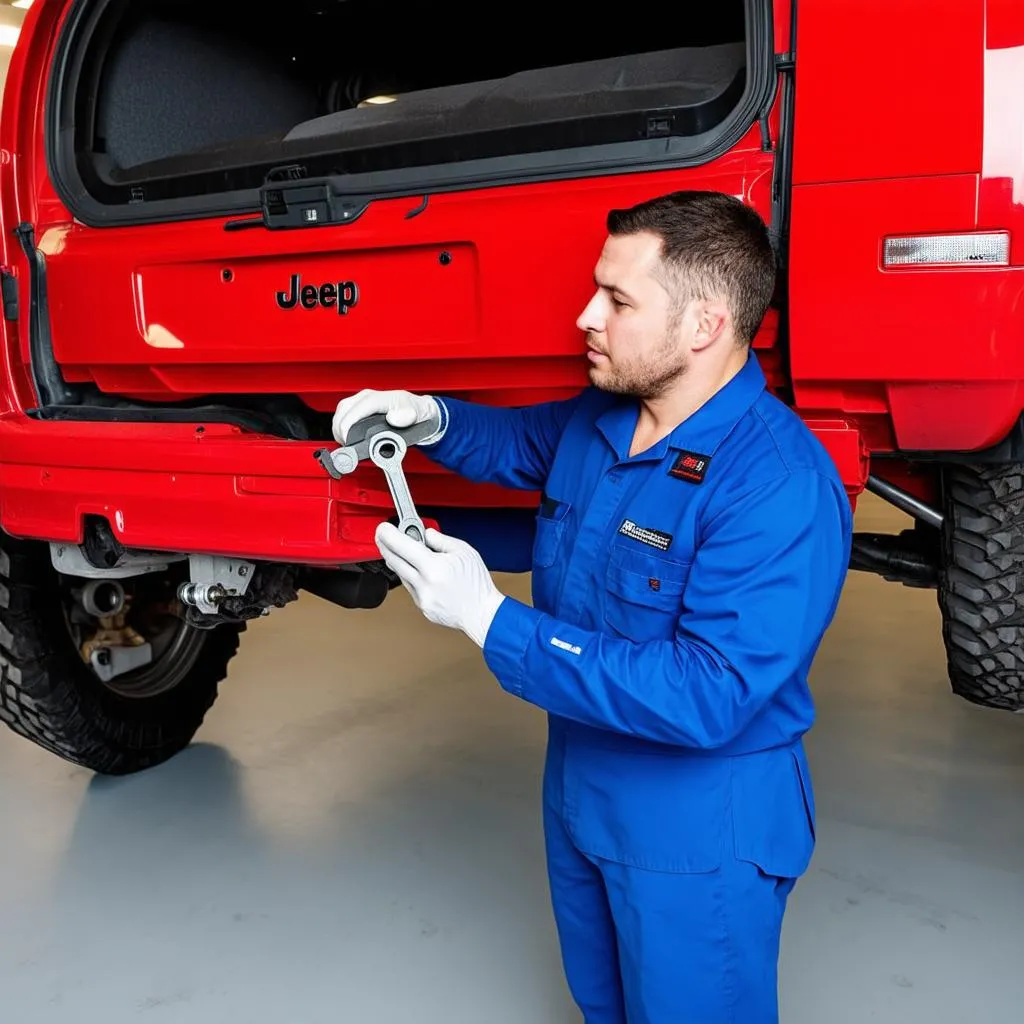 Mechanic working on a Jeep Patriot ABS system