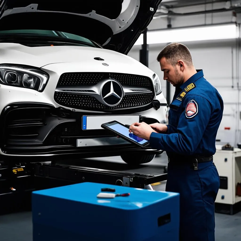 Mechanic working on a Mercedes