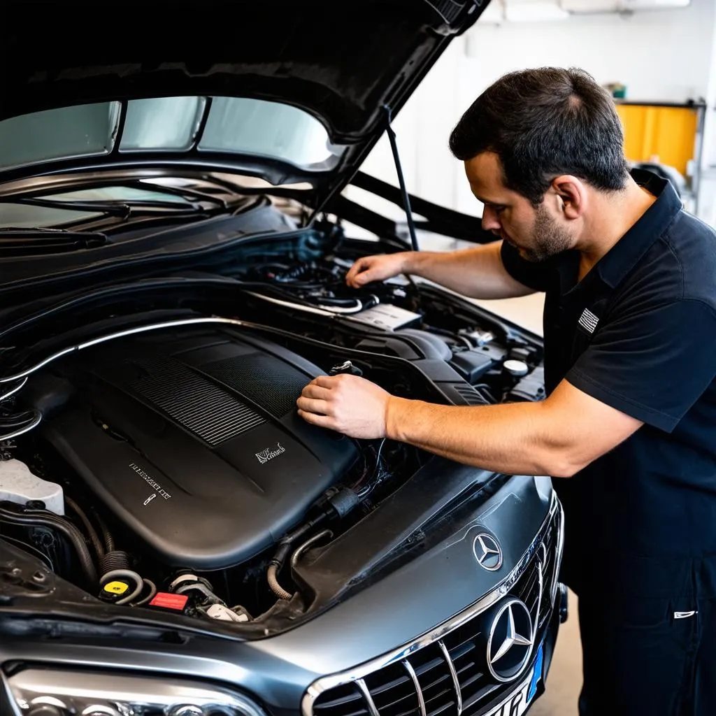 Mechanic Working on a Mercedes