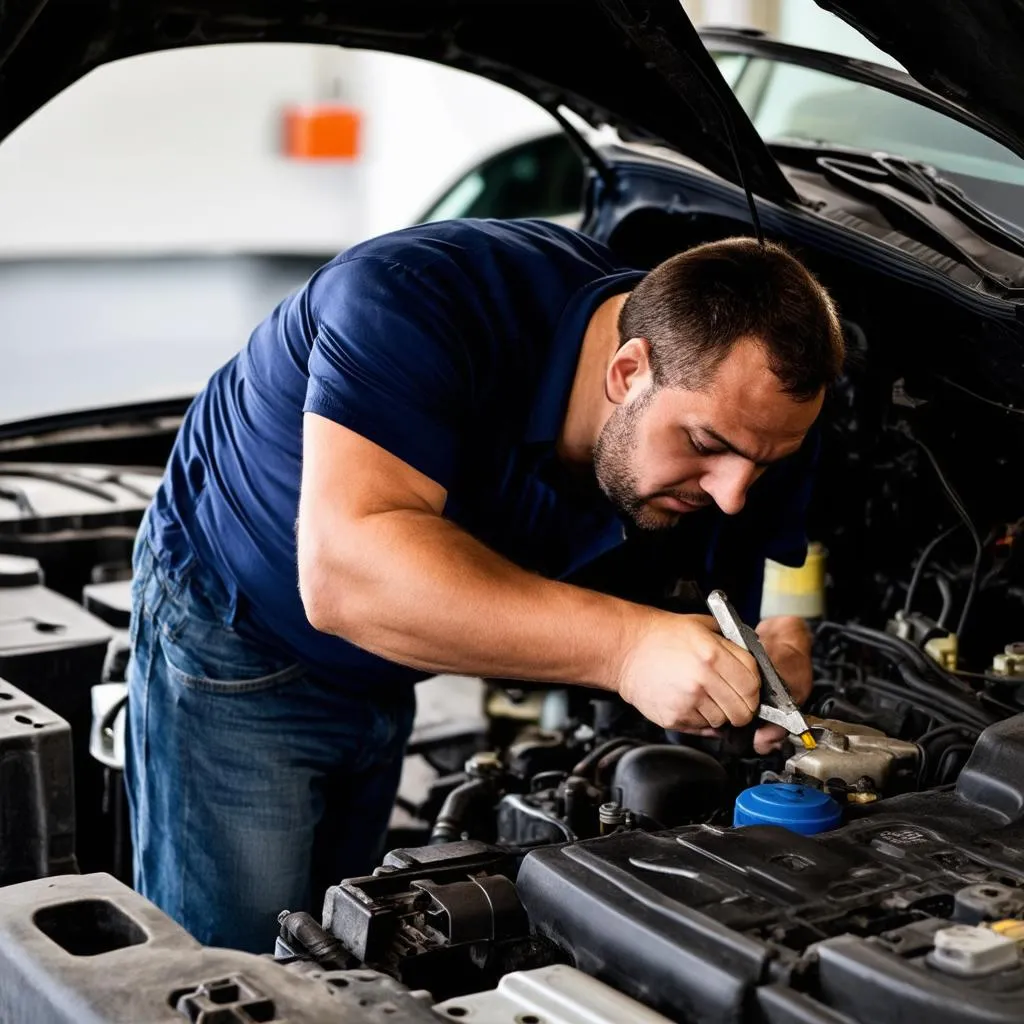 Mechanic Working Under Car Hood