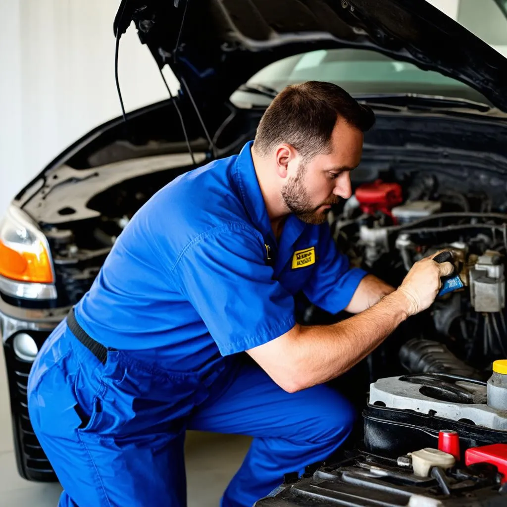 Mechanic working under the hood