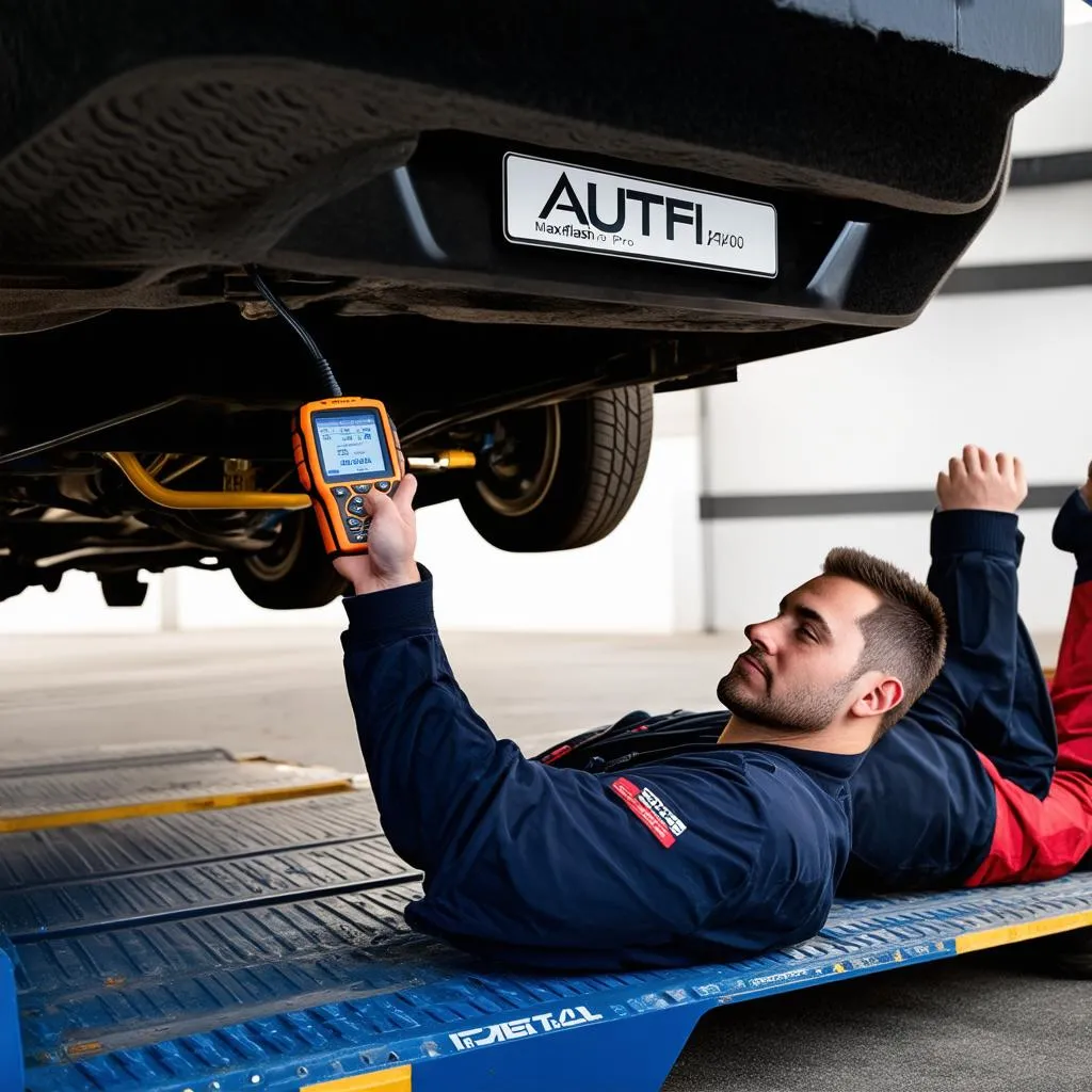 Mechanic diagnosing a car's electronic system