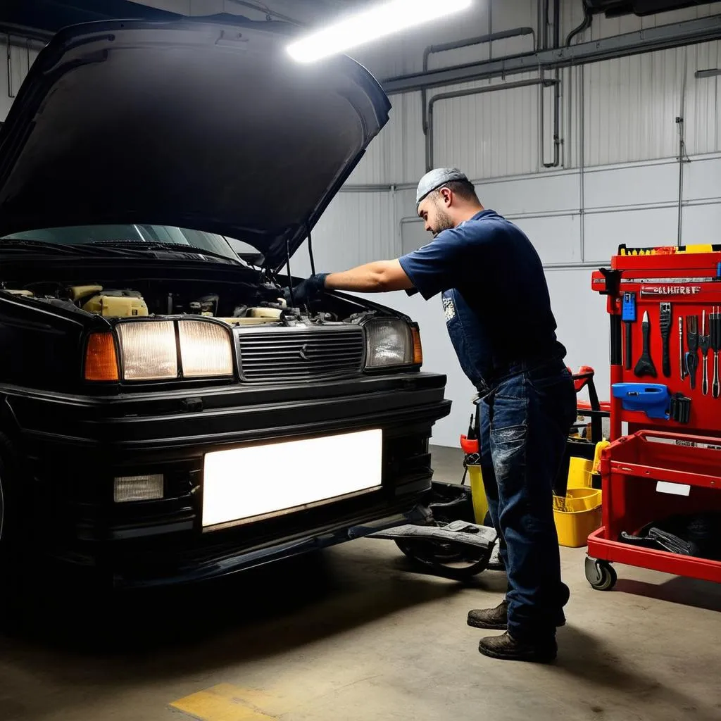 Mechanic working under the hood