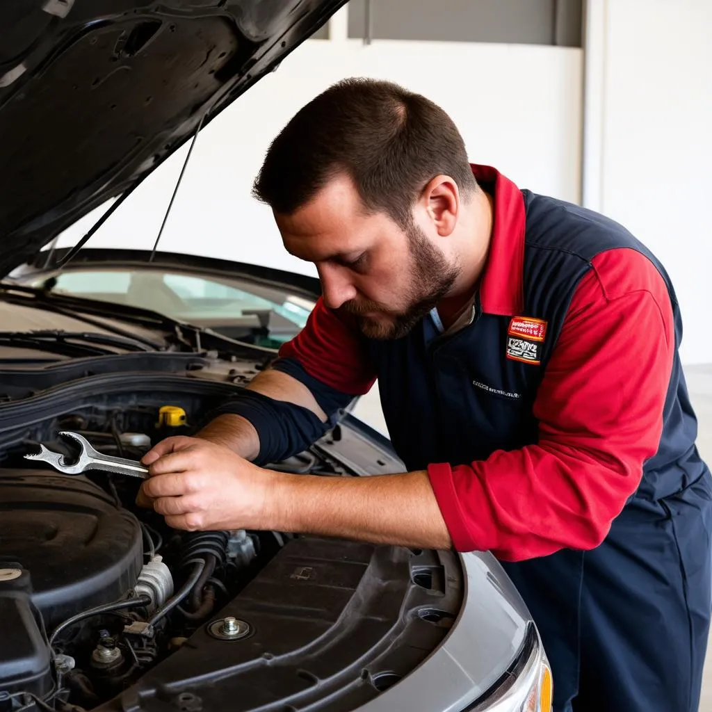 Mechanic Working Under Hood