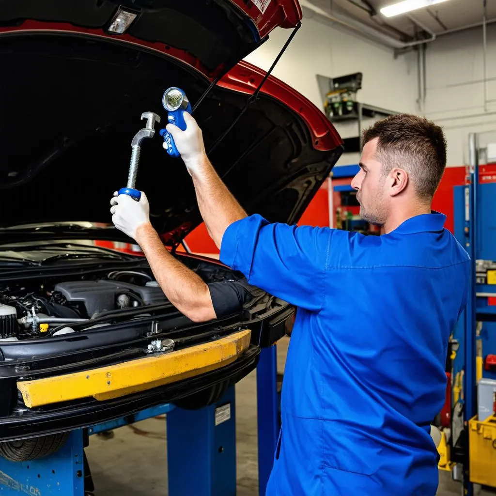 Mechanic working under the Hood