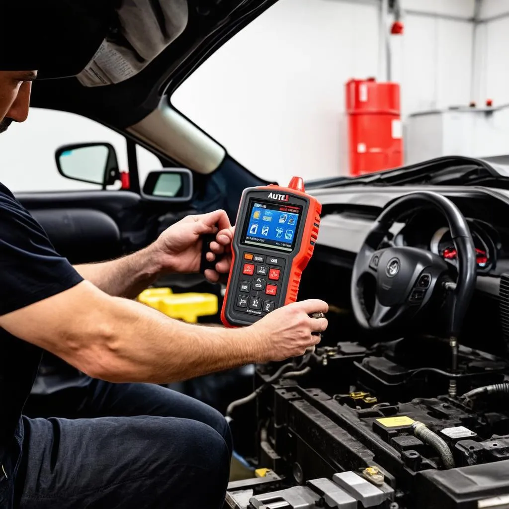 Mechanic using Autel MaxiSys Elite II