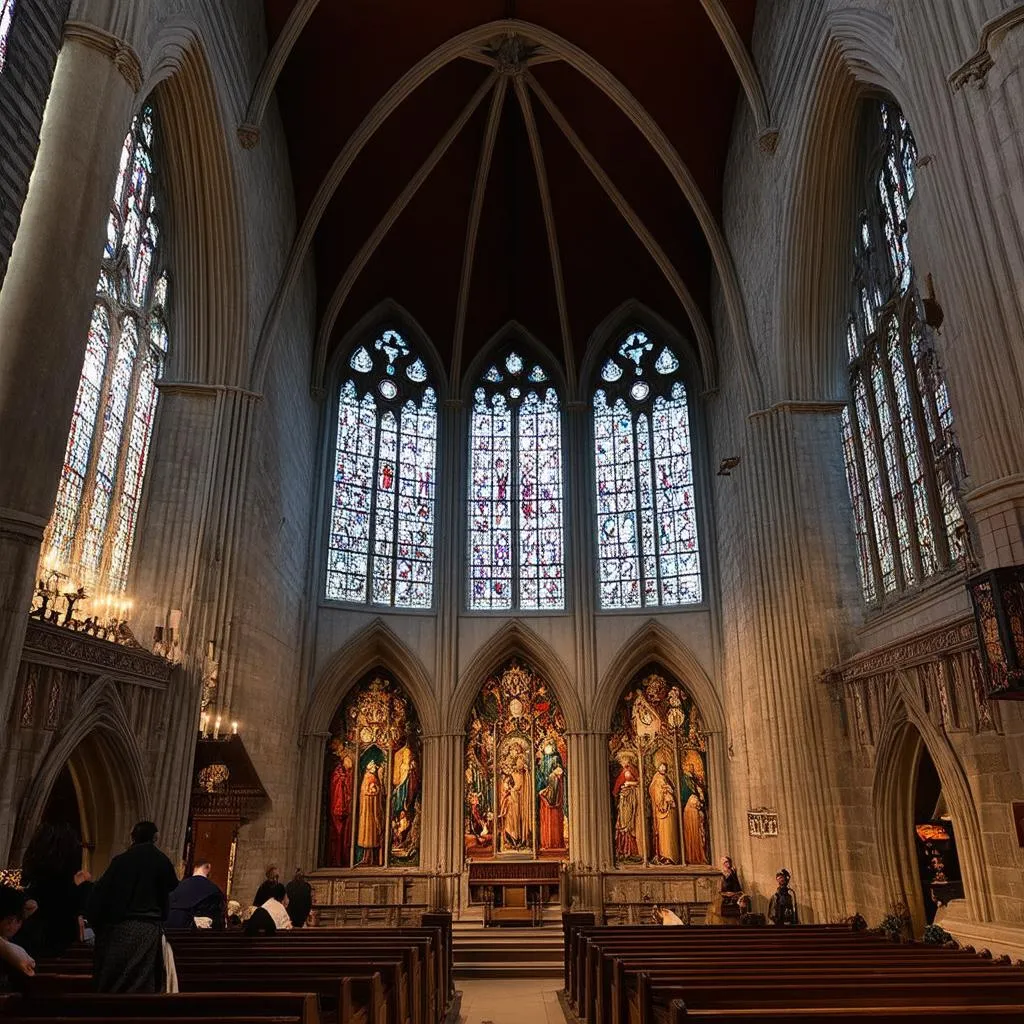 Medieval church interior with ornate details