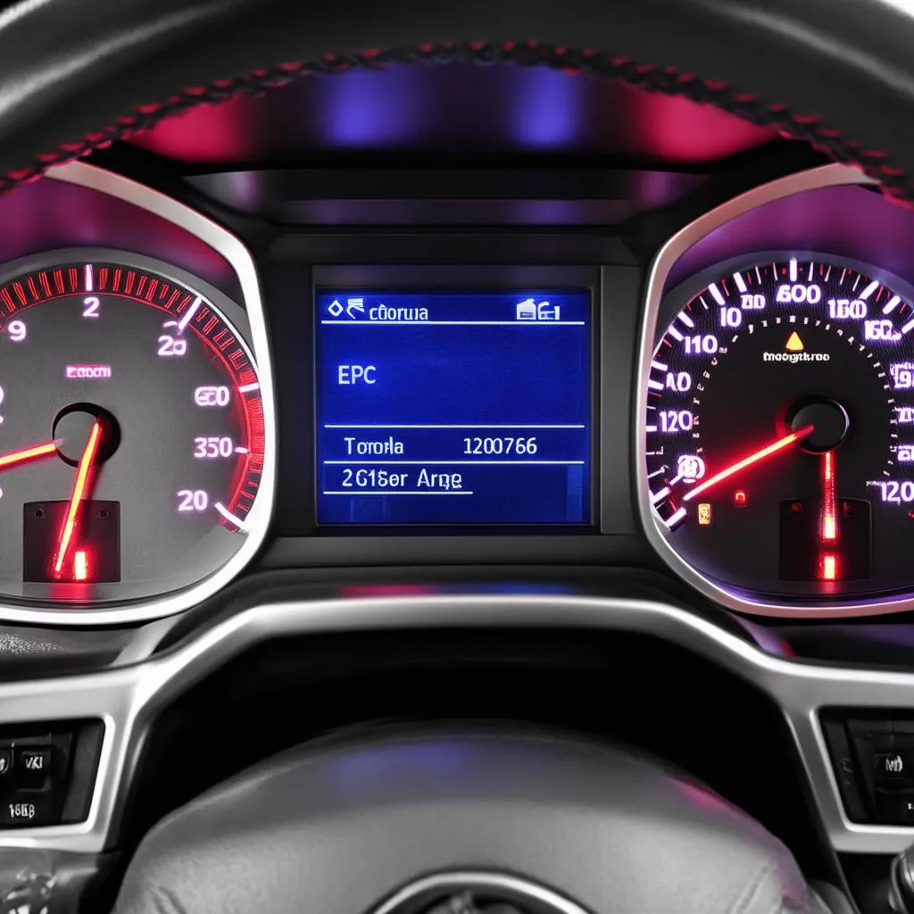 dashboard of a car with the EPC light illuminated